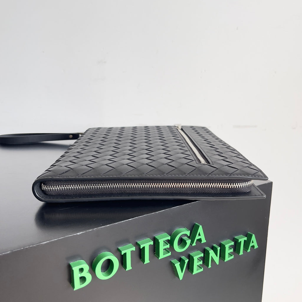 Black Intrecciato Document Case With Wristlet