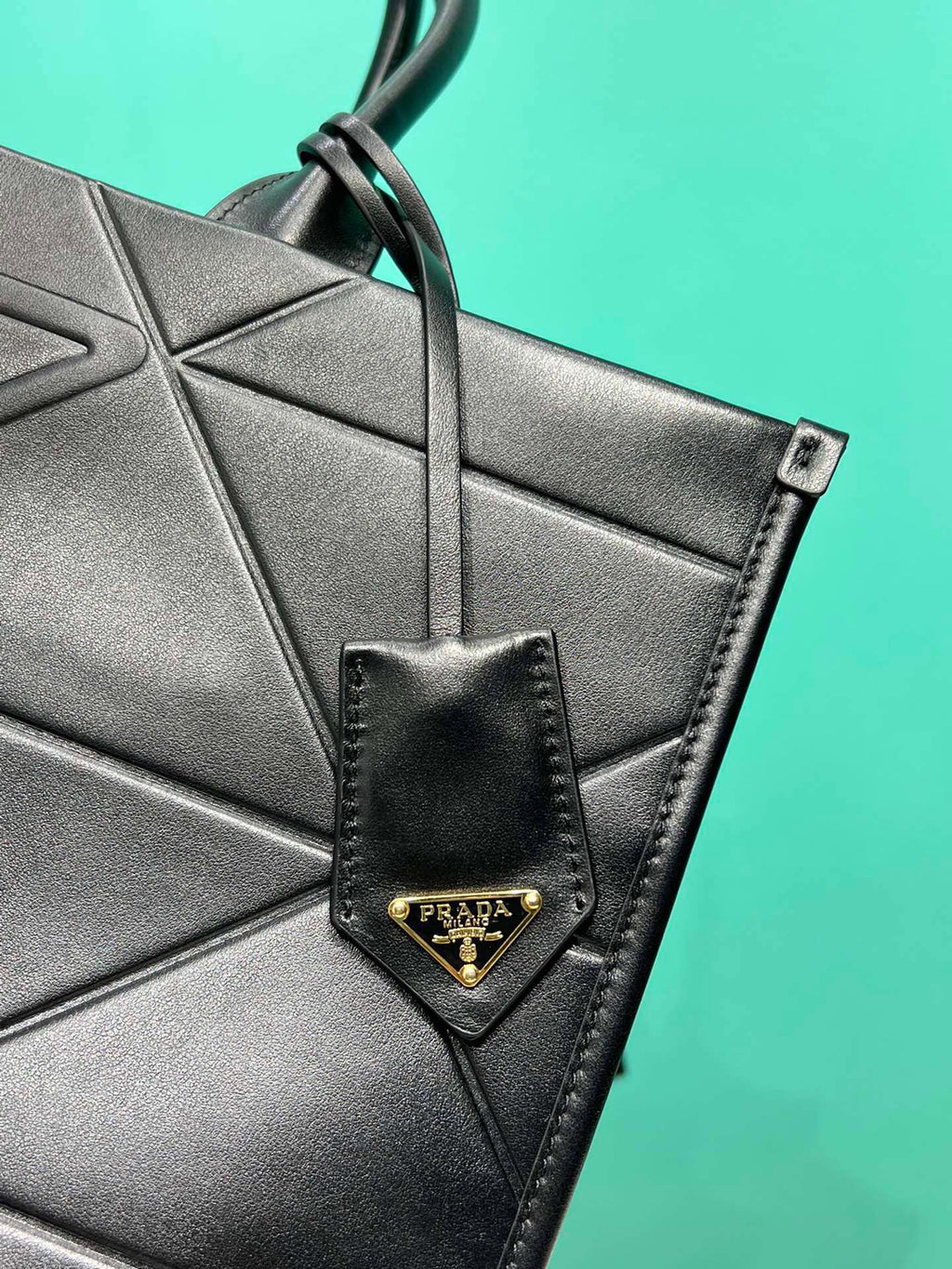 Black Large Leather Symbole Bag With Topstitching