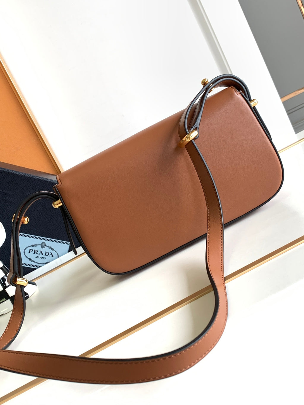 Cognac P Leather Shoulder Bag