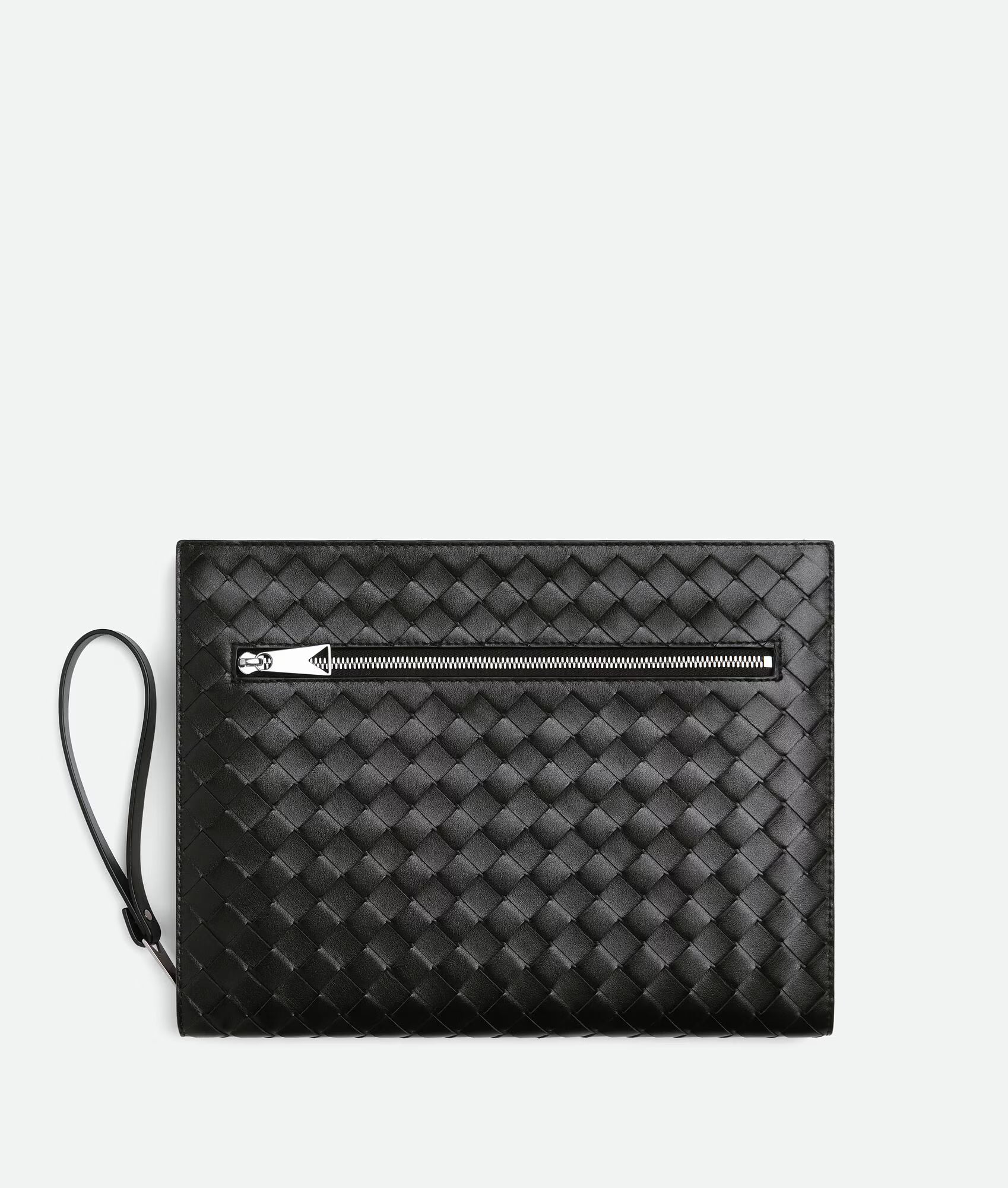 Black Intrecciato Document Case With Wristlet