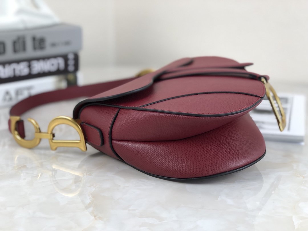 Cherry red DS stamped grain calfskin bag