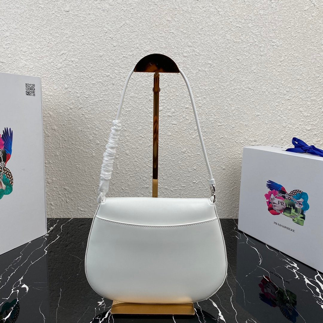 White PC brushed leather shoulder bag with flap