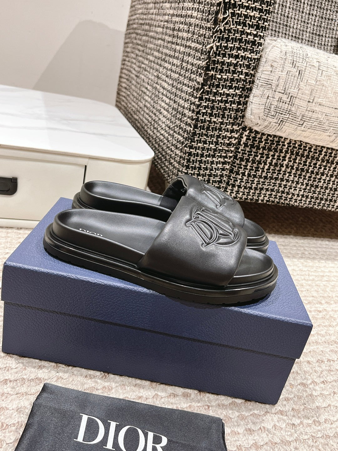 Black Quilted Smooth Leather DA Sandal