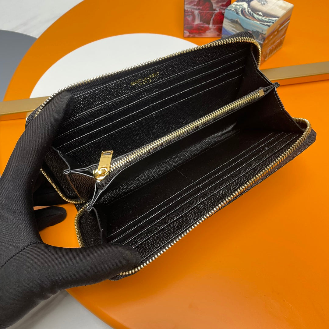 Black Zip-Around Wallet With gold-tone hardware