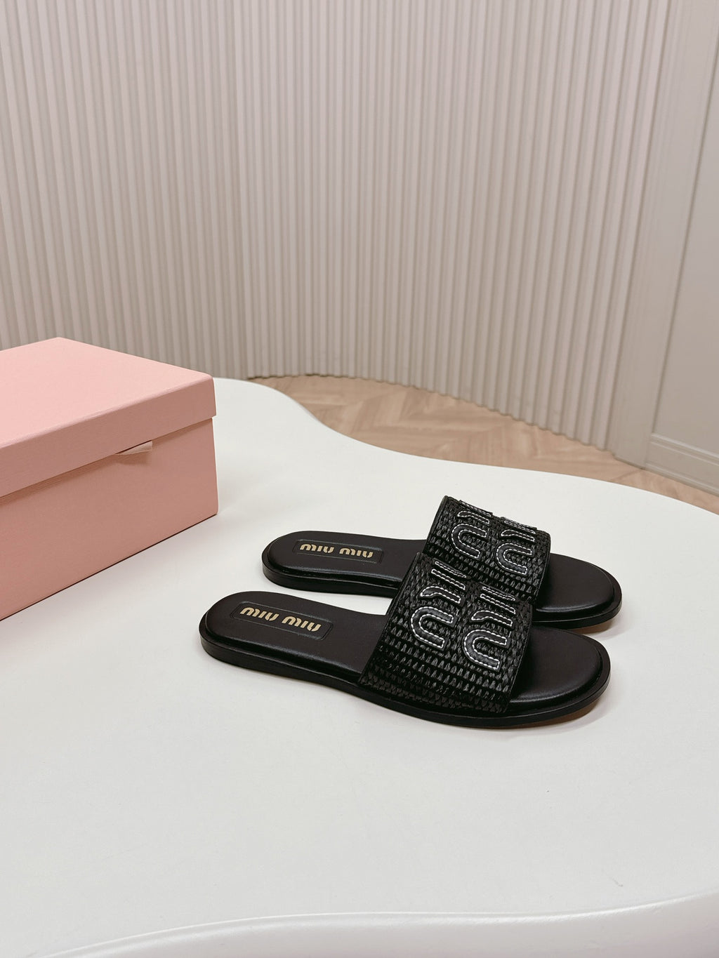 Black Raffia-Effect Mules
