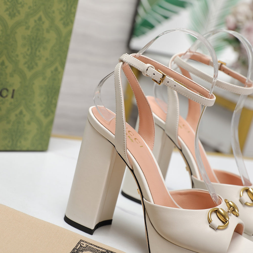 White Horsebit Platform Sandal
