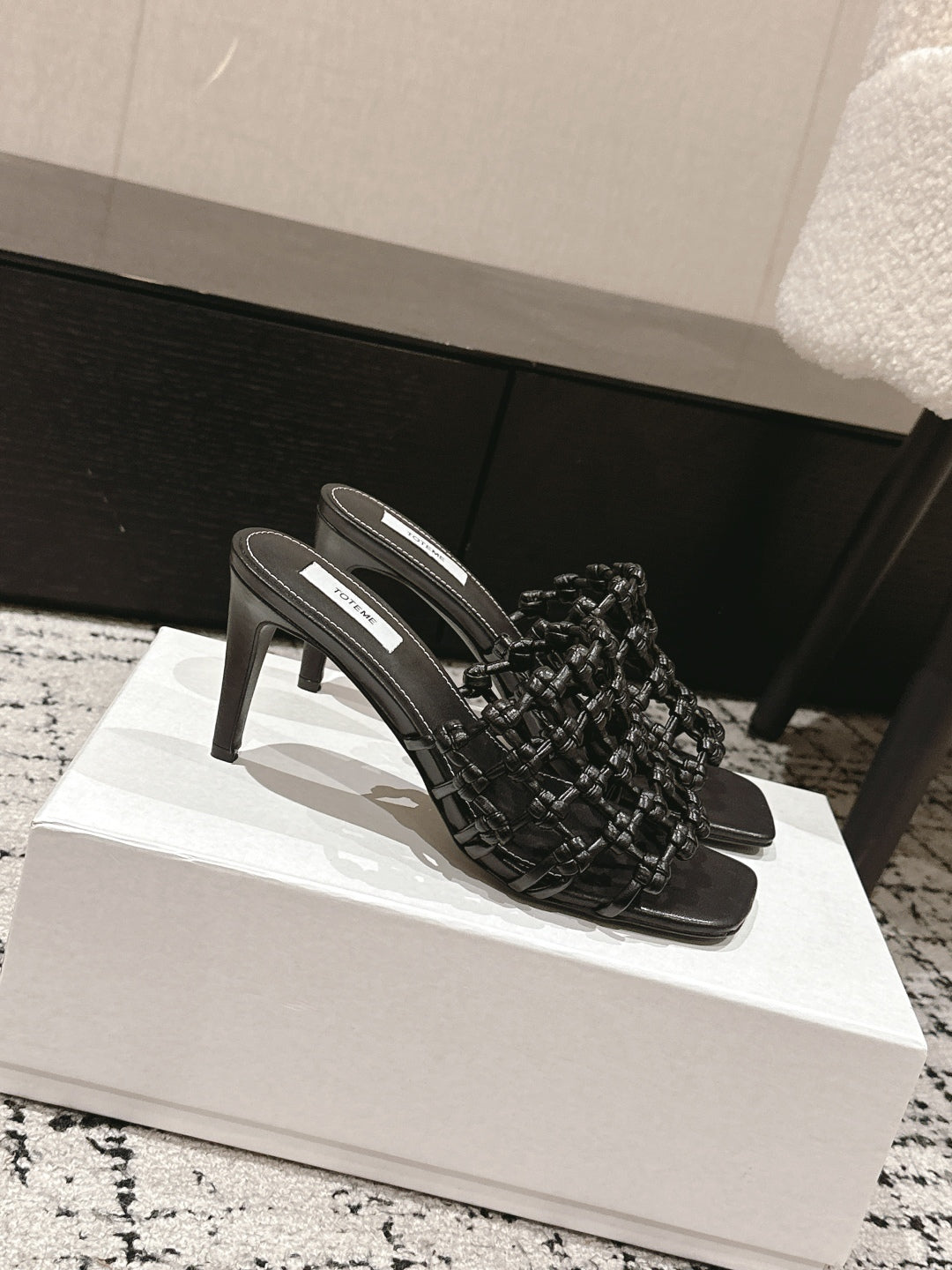 Black Braided-Leather Bandeau Mules