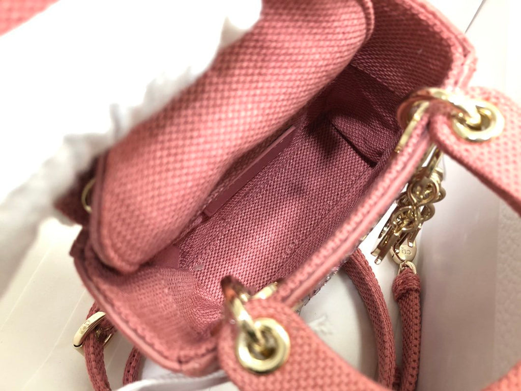Dark Pink Canvas Micro LD Bag With Multicolor Crystals