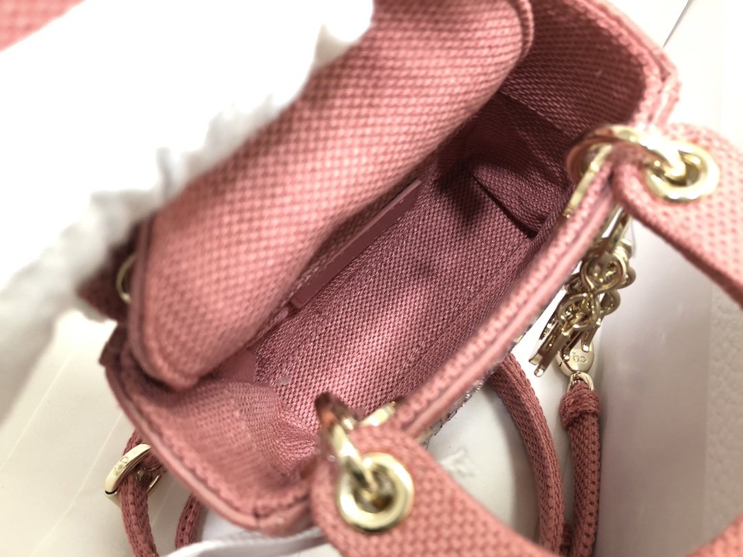 Dark Pink Canvas Micro LD Bag With Multicolor Crystals