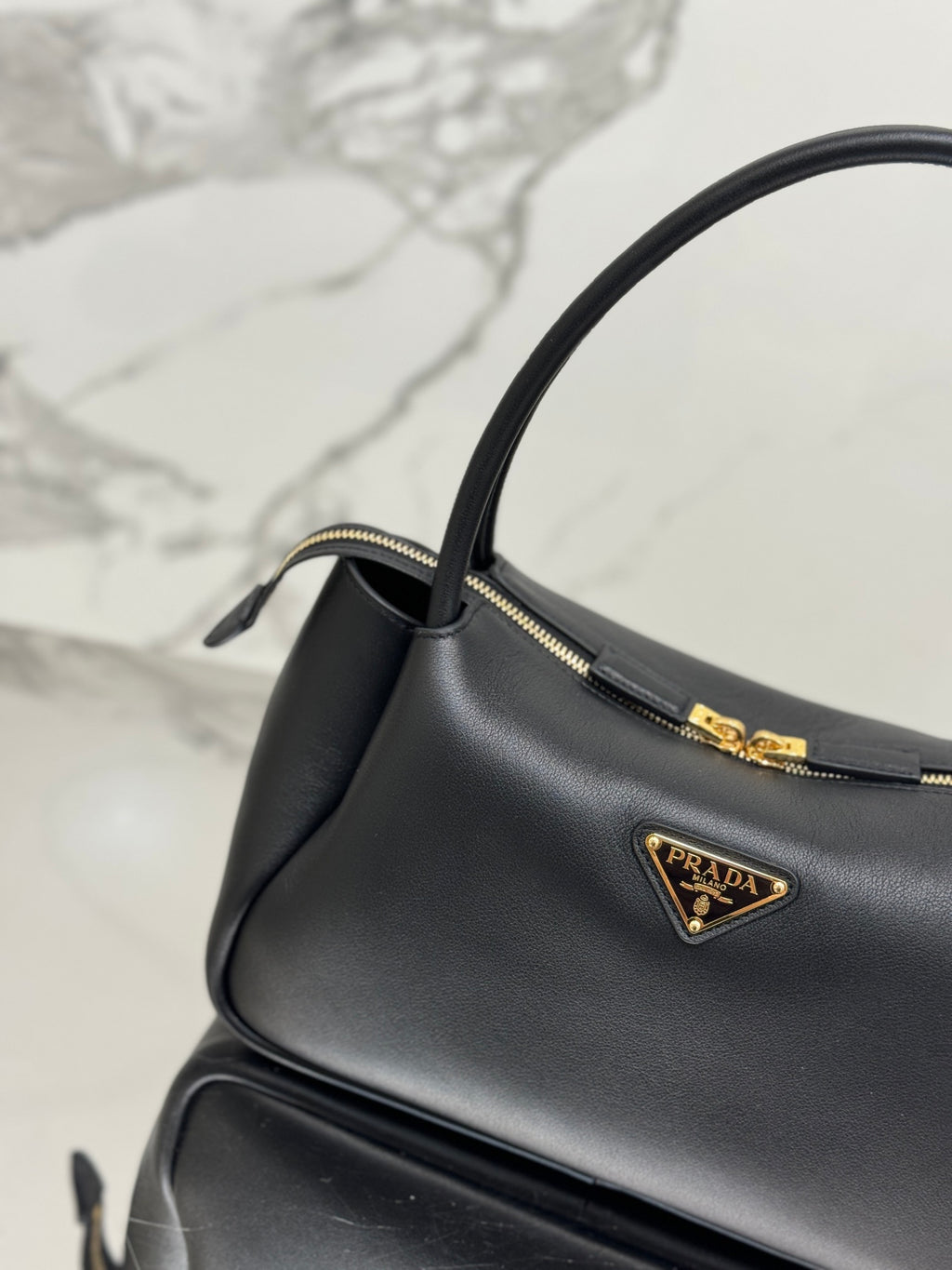 Black P Medium Leather Handbag