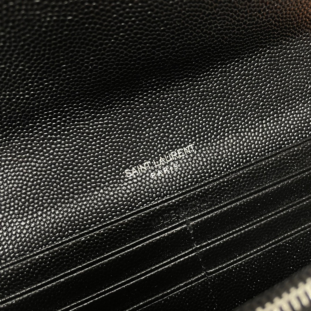 Black Large Flap Wallet With Silver-Tone Hardware