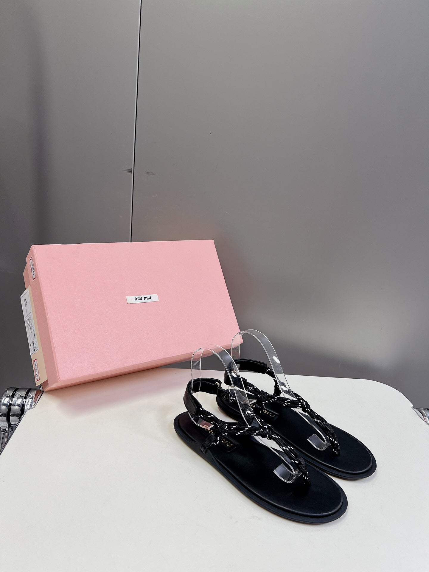 Black Riviere Cord & Leather Sandals