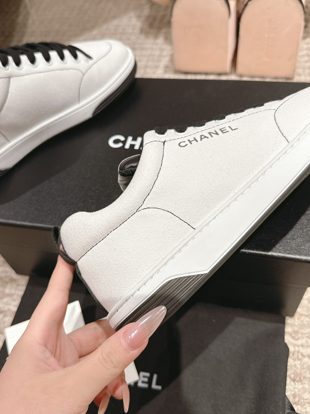 White & Black Cotton Trainers