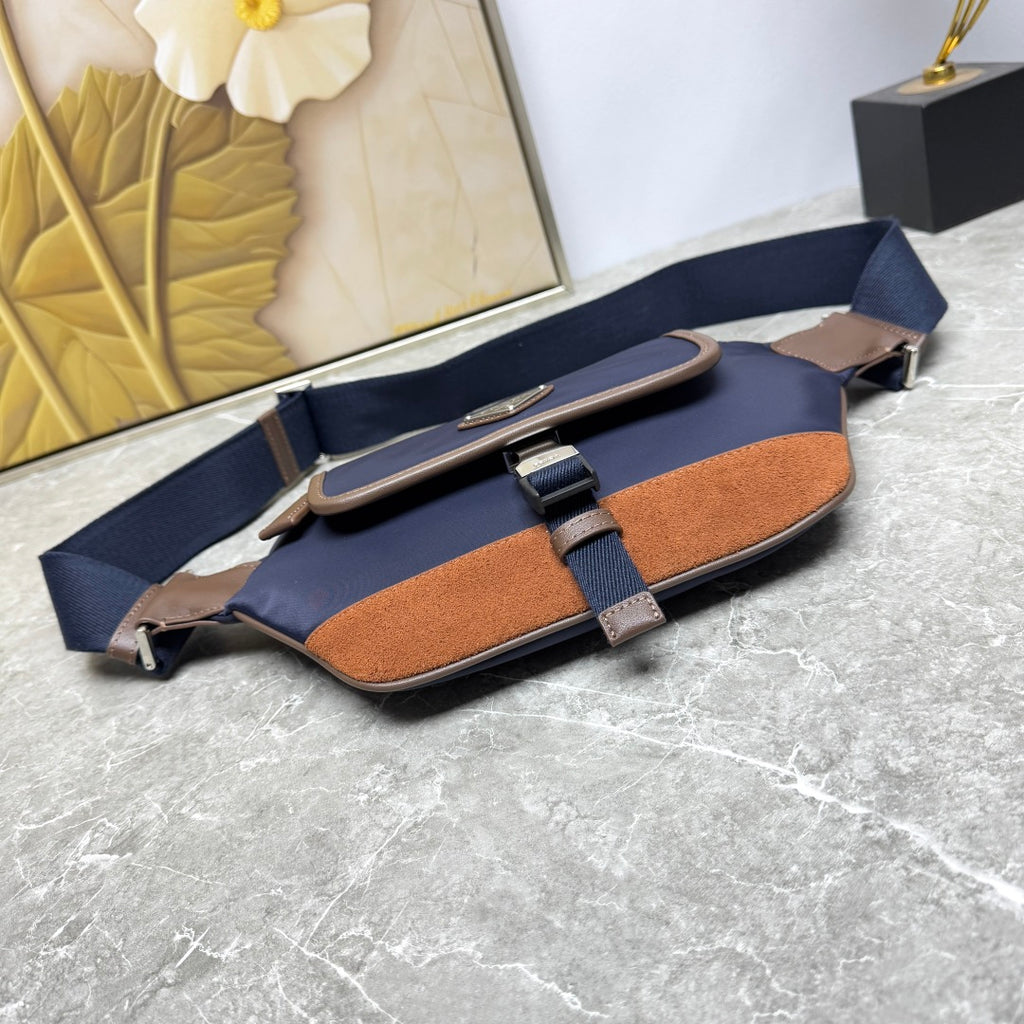 Blue/Coffee Re-Nylon & Leather Belt Bag