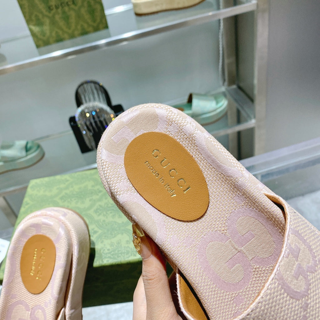 Beige and light pink platform slide sandal