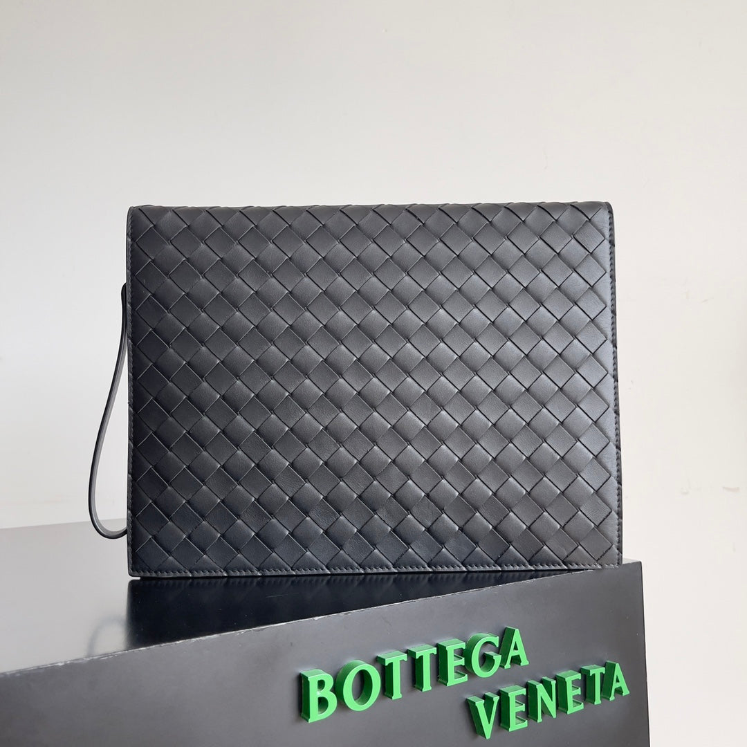 Black Intrecciato Document Case With Wristlet
