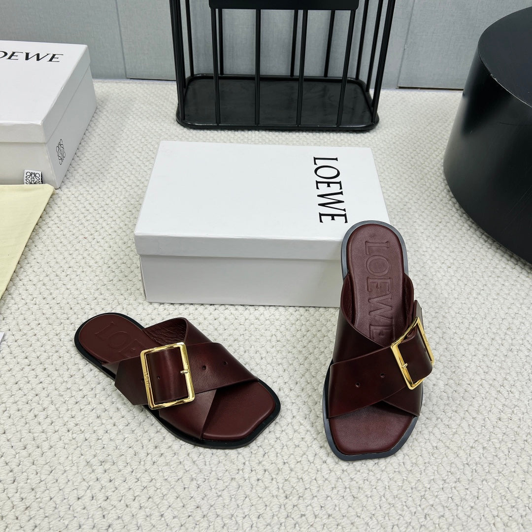 Burgundy Petal Belt Flat Sandal