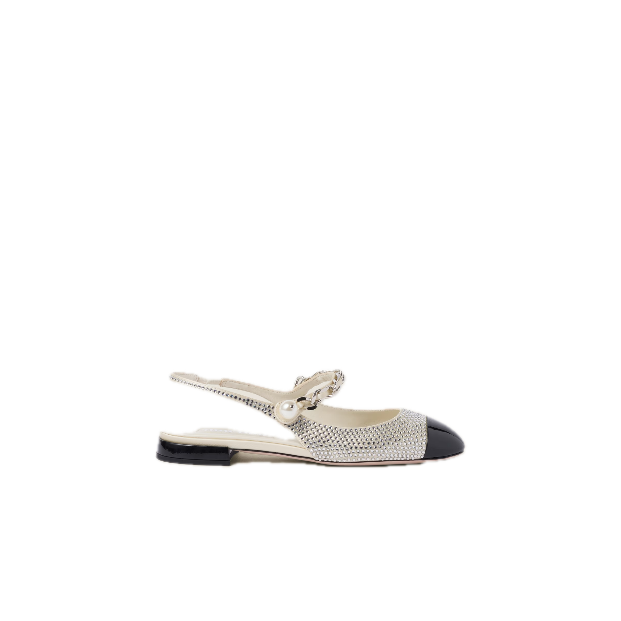 Ivory/Black Satin Slingback Ballerinas With Crystals