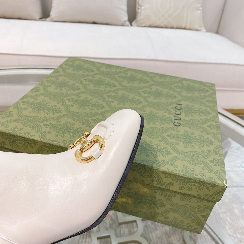 White GH mid-heel ankle boot