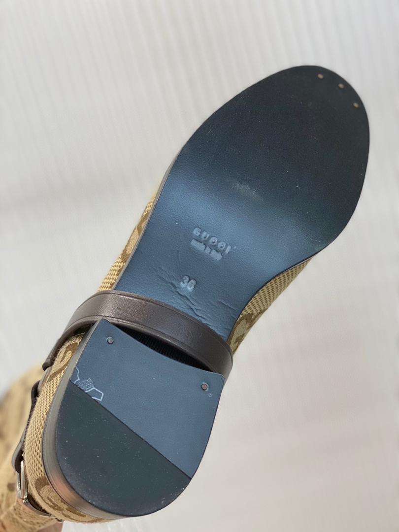 Beige & brown knee-high boot