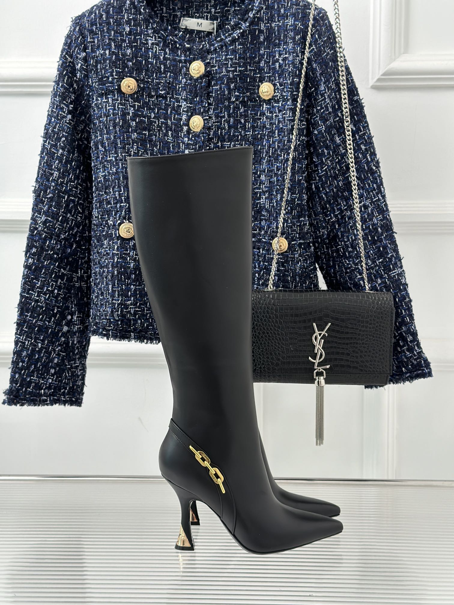 Black Sparkle High Boot