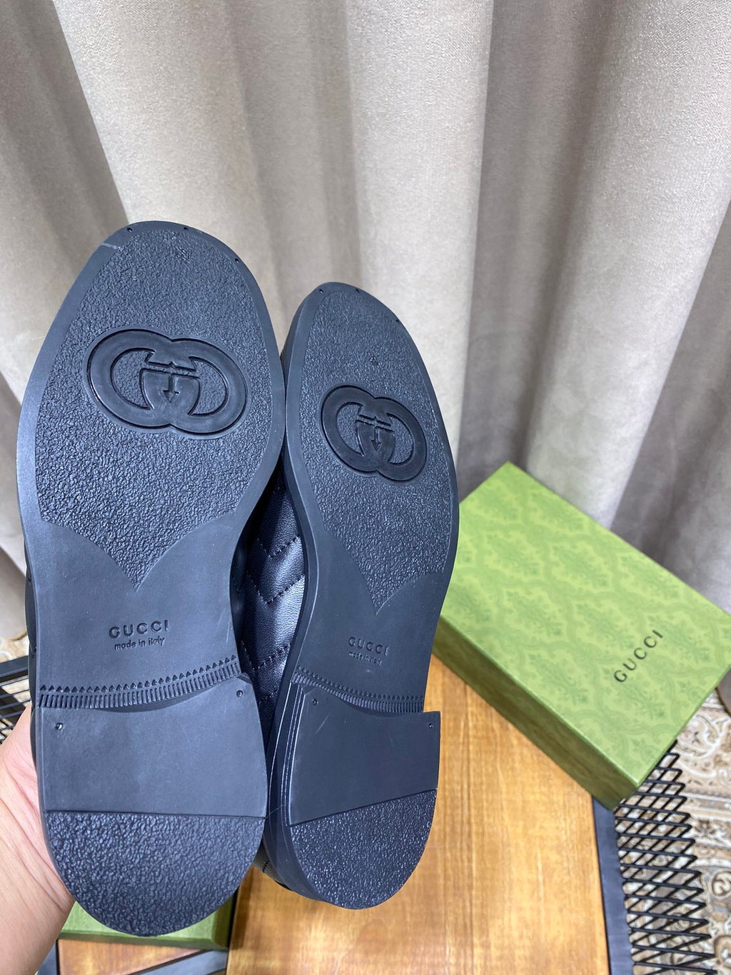 Black chevron matelassé loafers