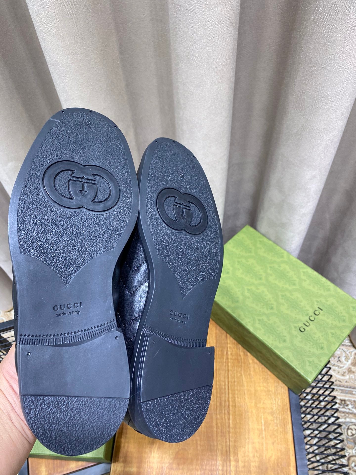 Black chevron matelassé loafers