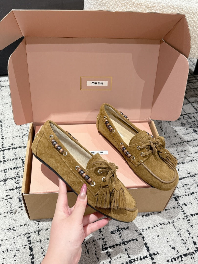 Olive Green Suede Tassel Loafers