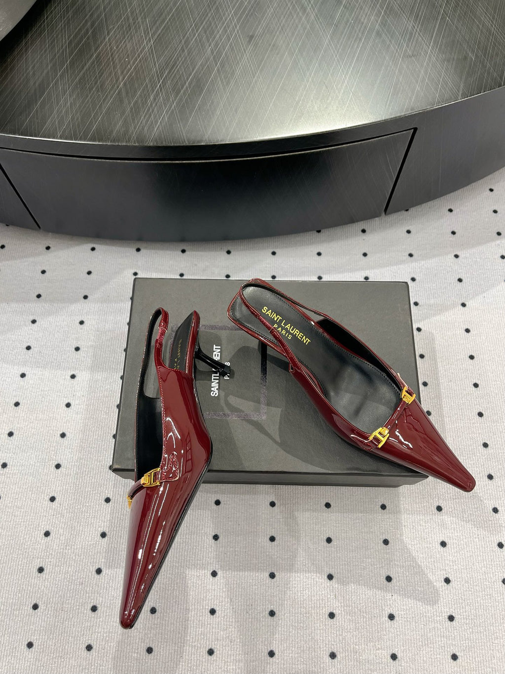 Deep Bordeaux YC Slingback Pumps In Patent Leathe