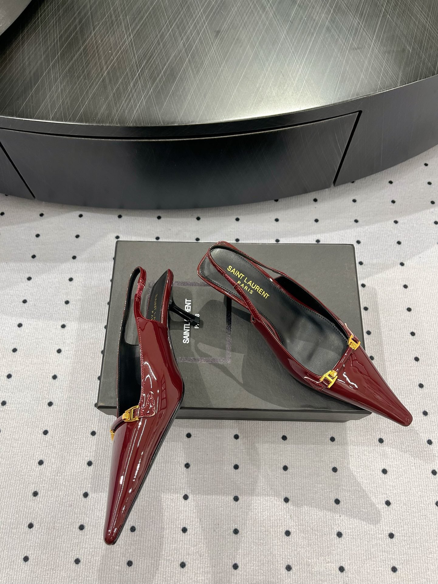 Deep Bordeaux YC Slingback Pumps In Patent Leathe