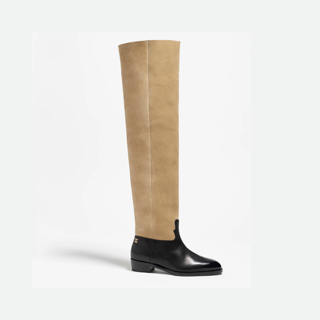 Beige Velvet Thigh Boots