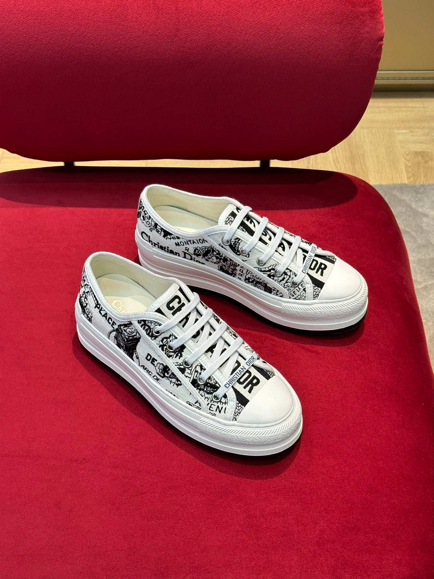 White & Black Cotton WD Platform Sneaker