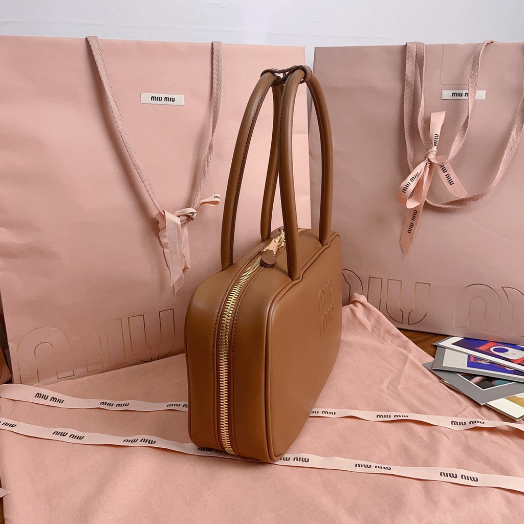 Cognac Beau Leather Top-Handle Bag