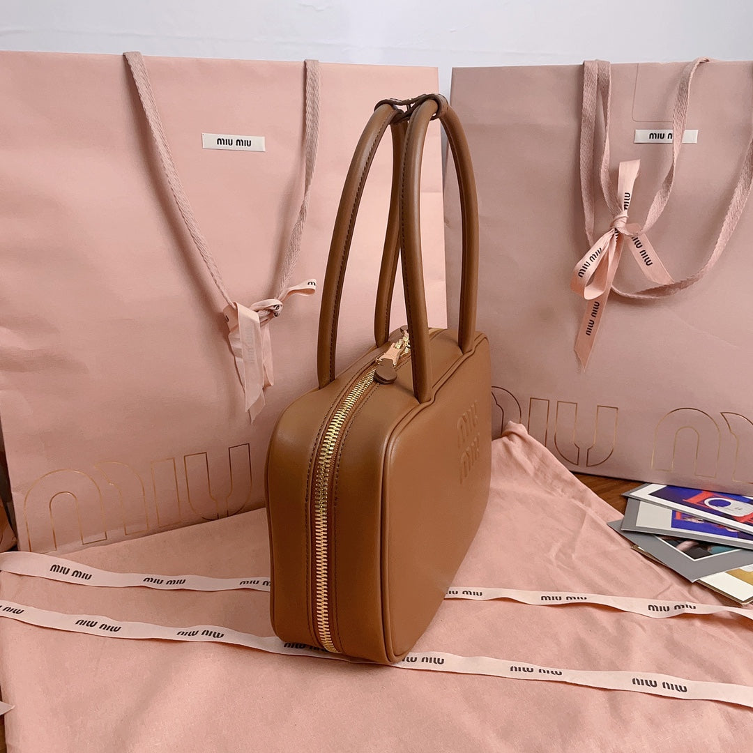 Cognac Beau Leather Top-Handle Bag