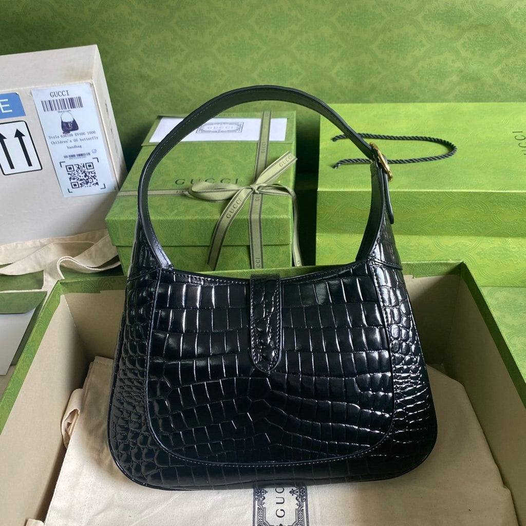 Black crocodile GJ 1961 small shoulder bag