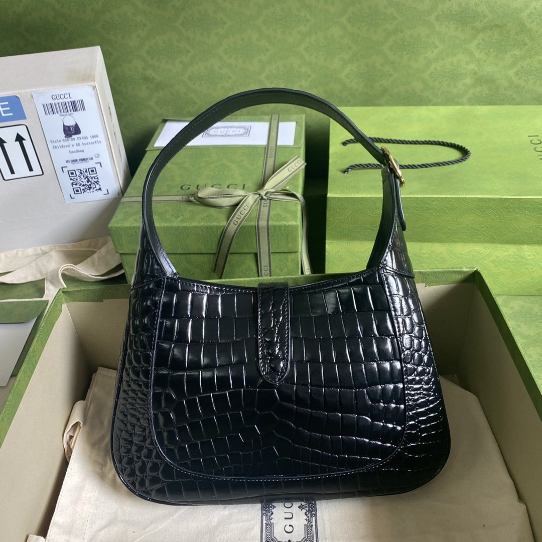 Black crocodile GJ 1961 small shoulder bag
