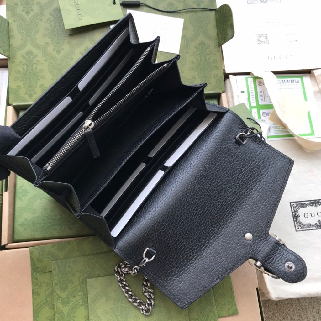 Black DG mini leather chain wallet