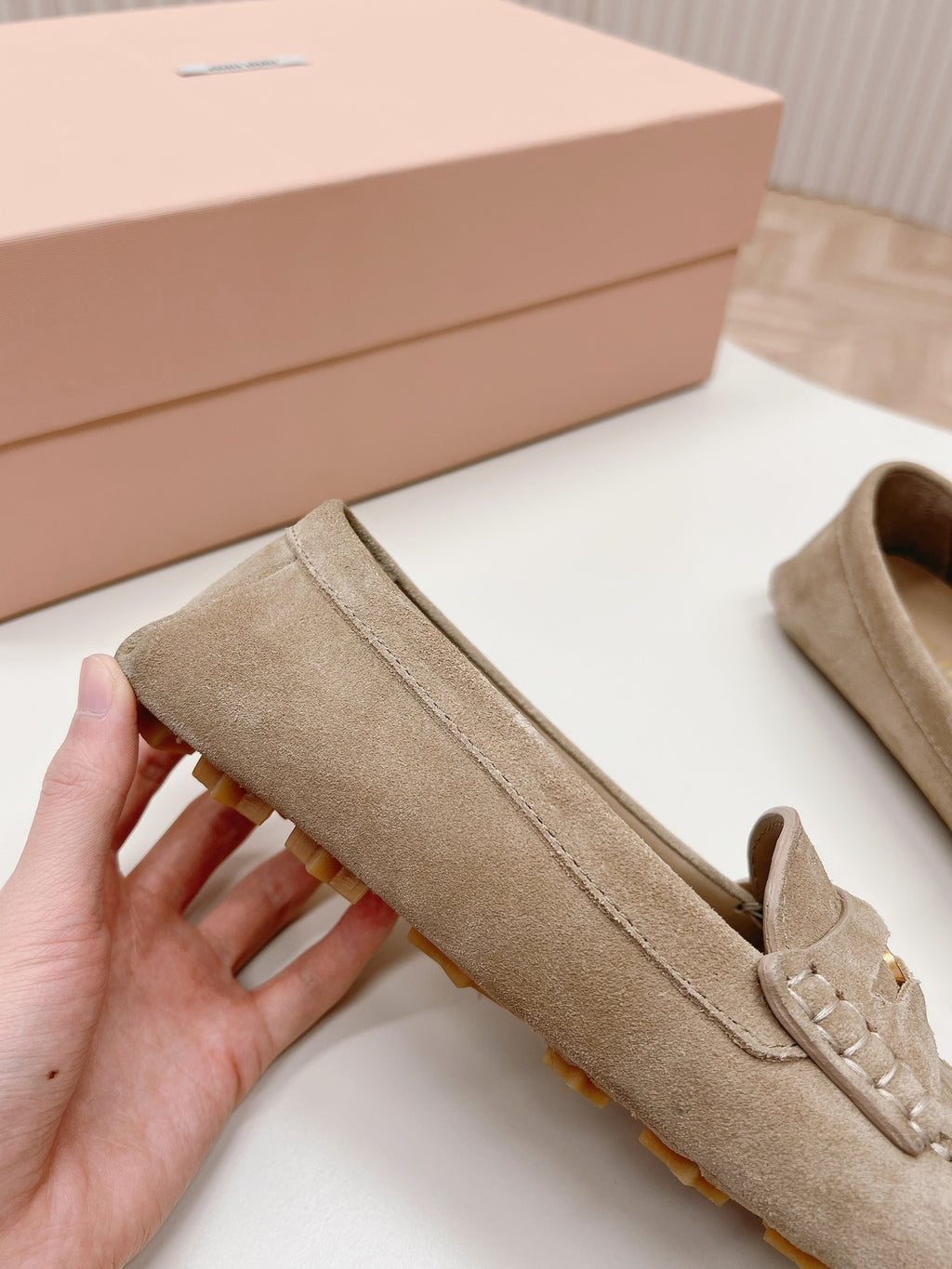 Ecru Suede Driving Shoes