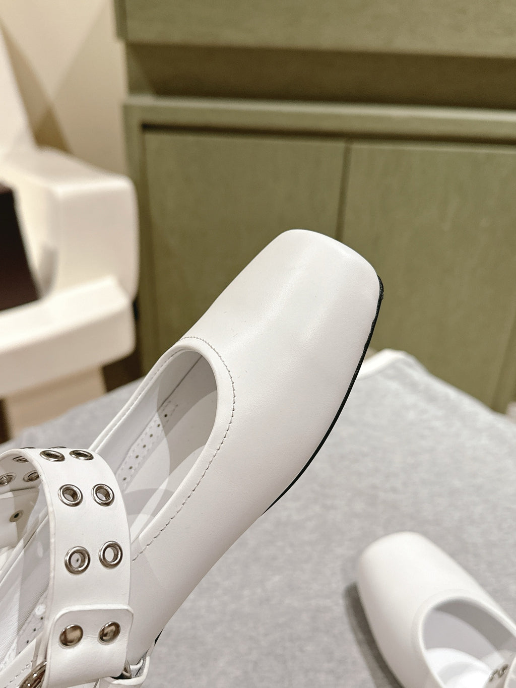 White Biker Ballet Flats