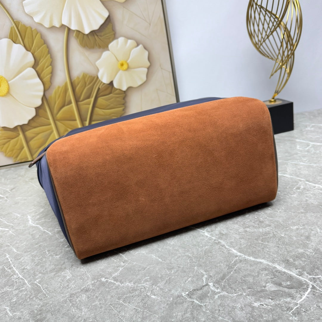 Blue/Coffee Re-Nylon & Leather Shoulder Bag