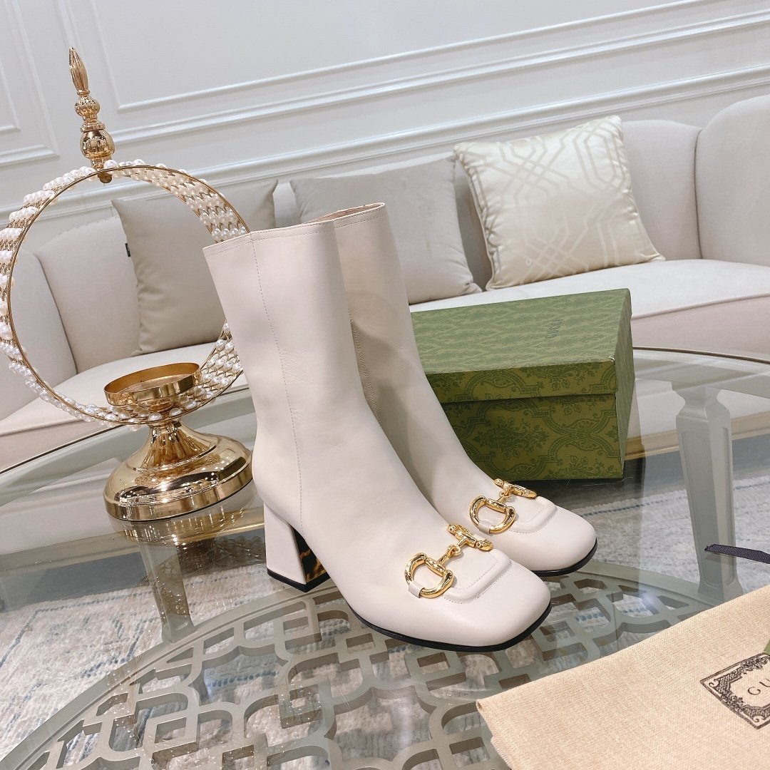 White GH mid-heel ankle boot