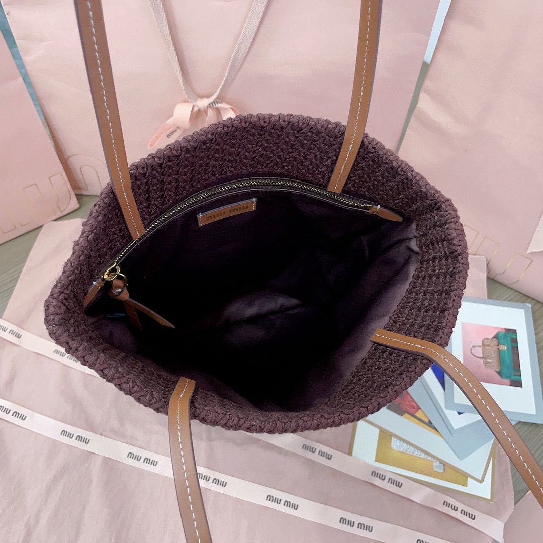 Cocoa Brown/Celeste/Natural Raffia-Effect Woven Tote Bag