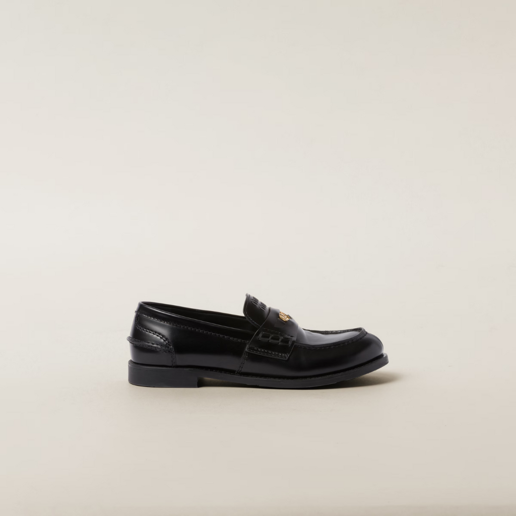 Black Brushed Leather Penny Loafers