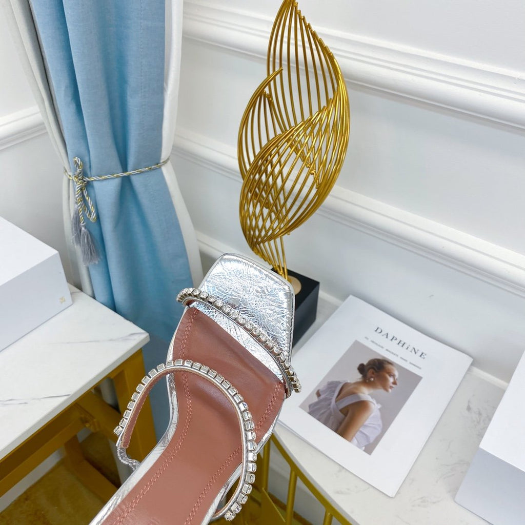 Silver AG crystal strap heeled sandals