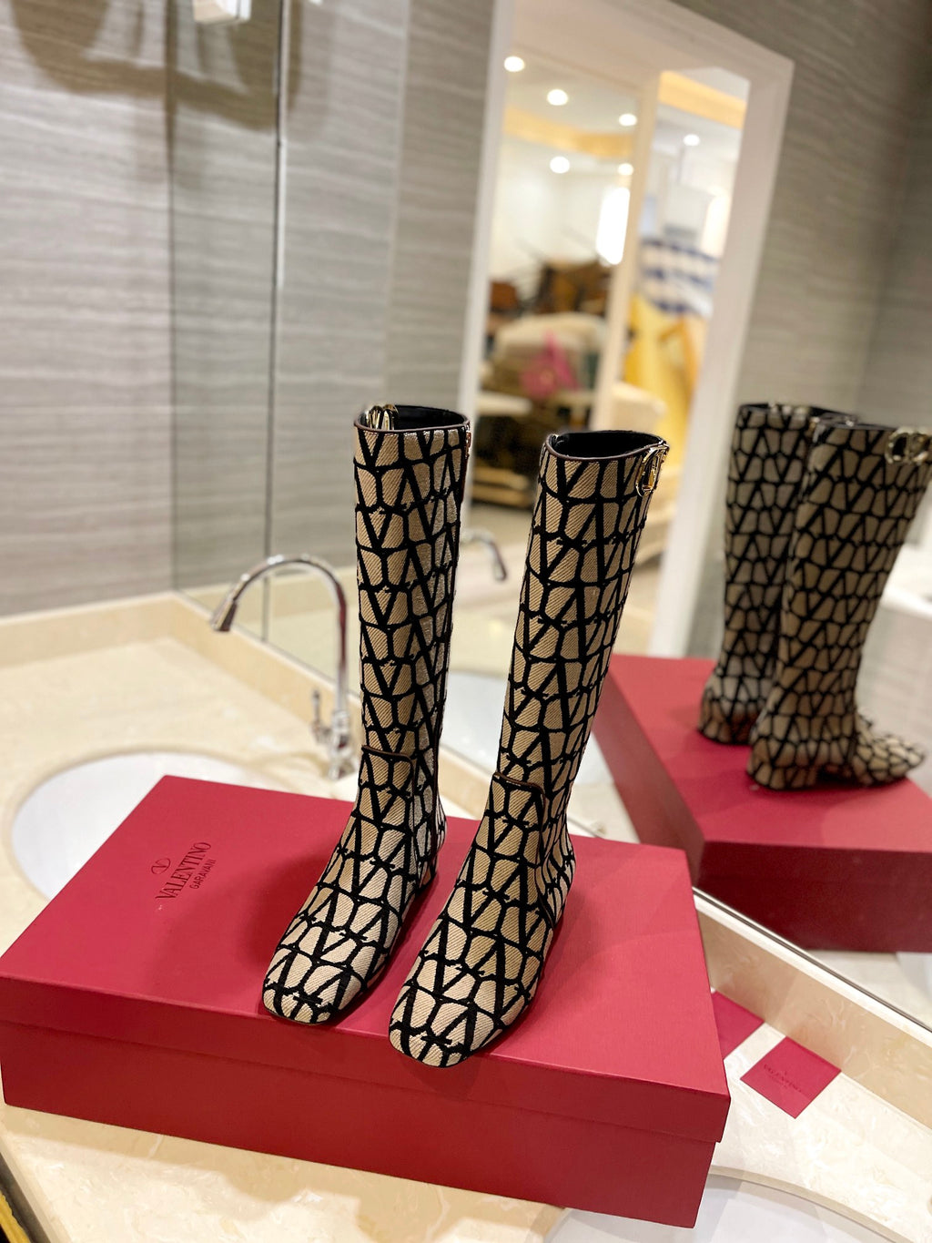 Beige & Black VT Boot In Toile Iconographe 30mm