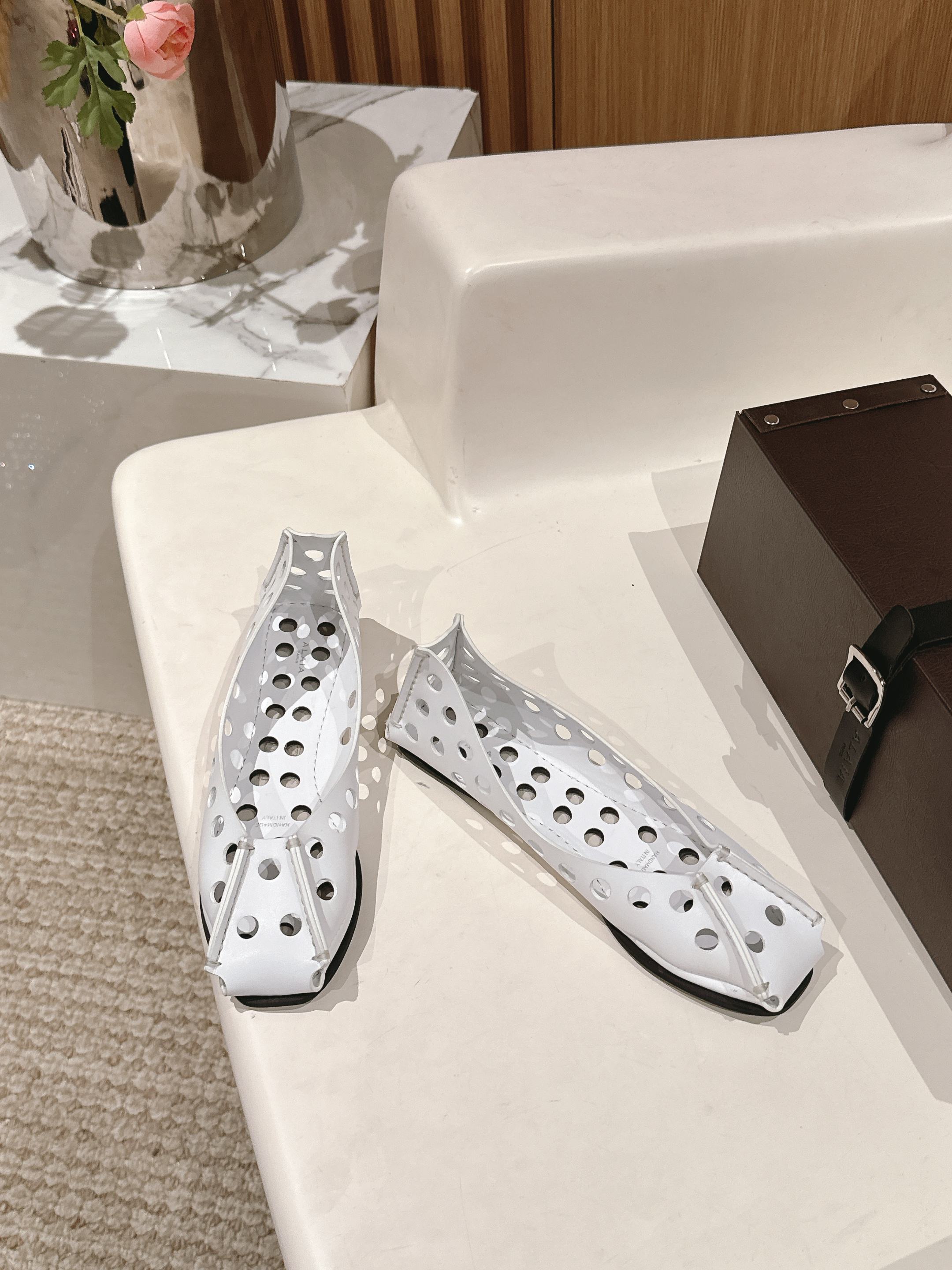 White Perfo Ballet Flats