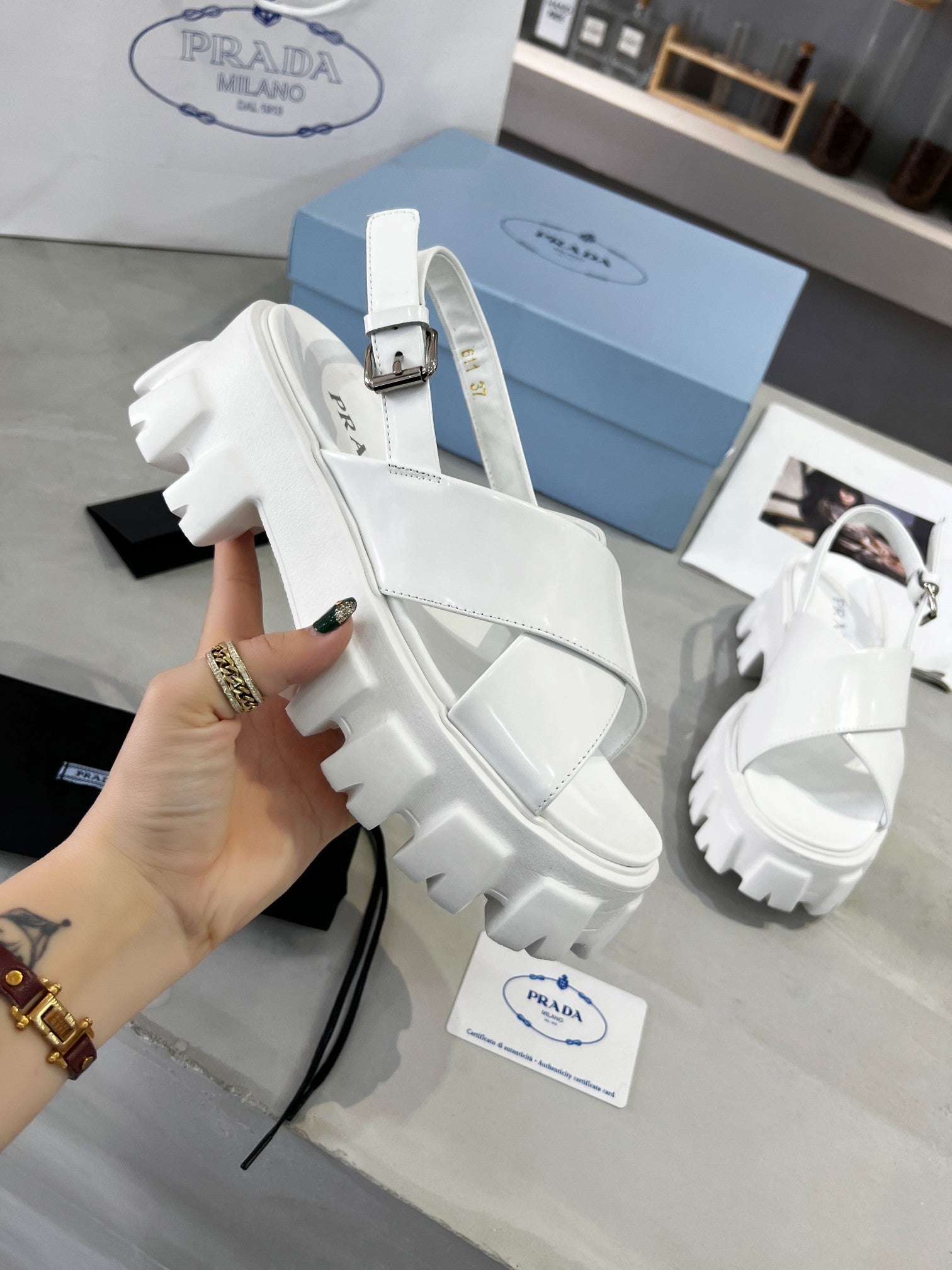 White PM brushed leather sandals