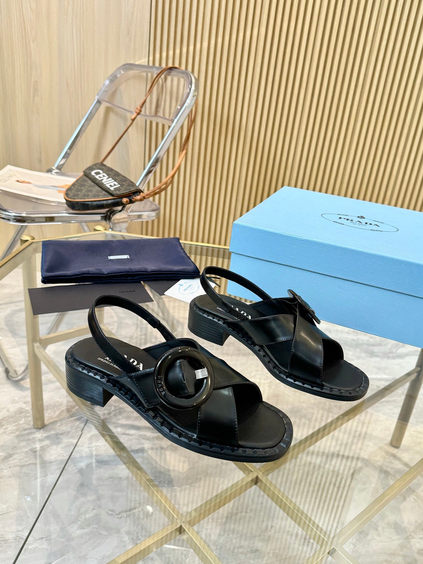 Black Brushed Leather Sandals With Buckle