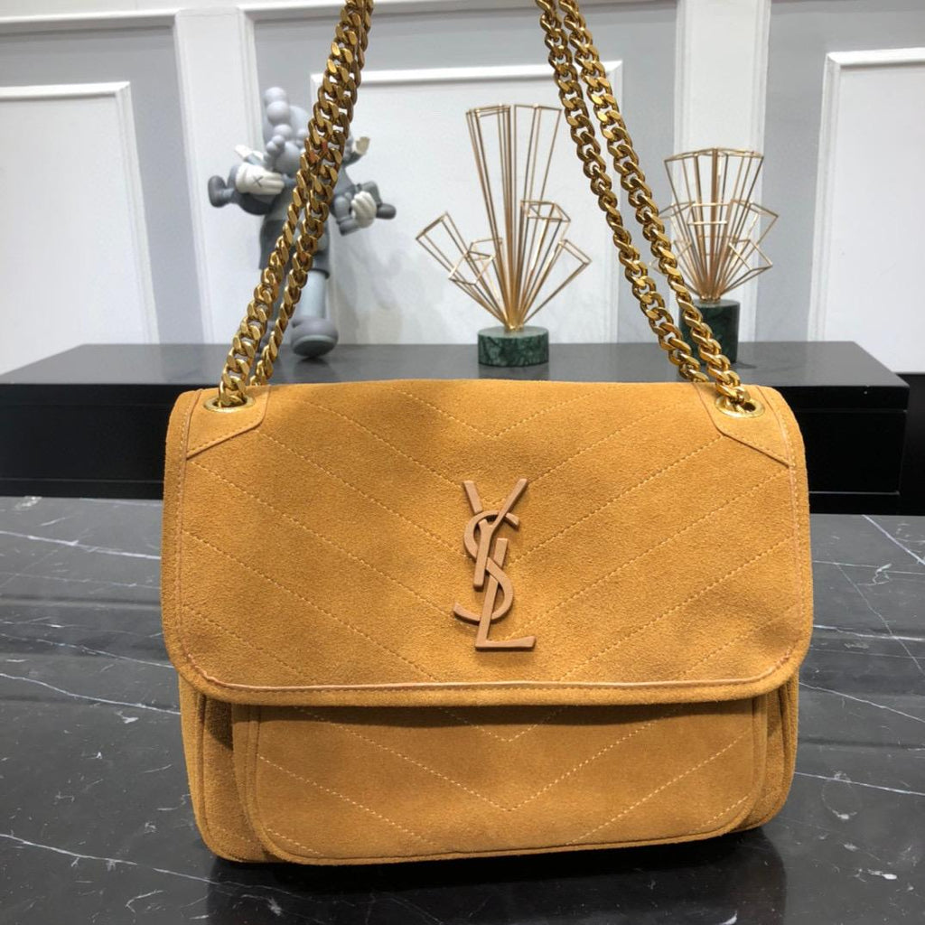 Caramel SN medium suede shoulder bag