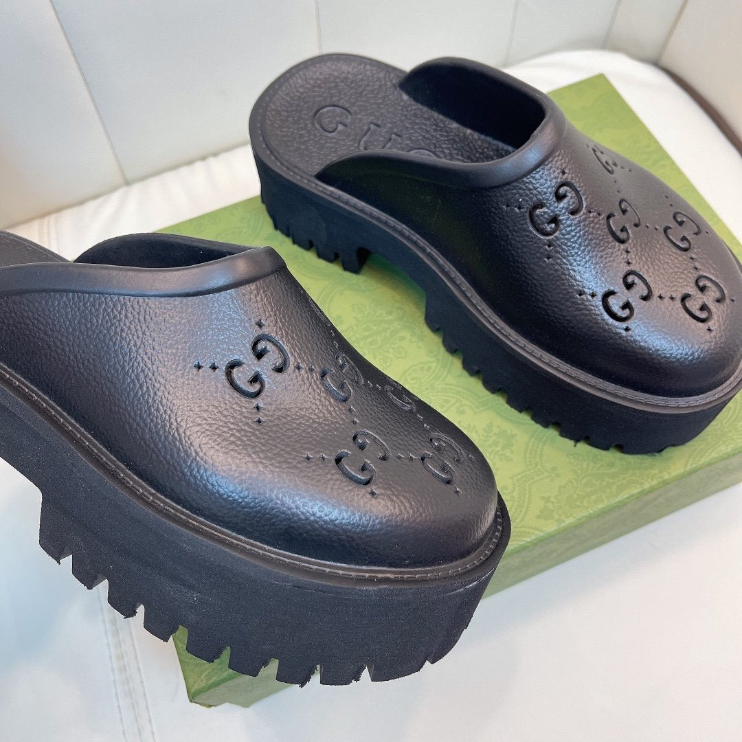 Black GE rubber platform mules